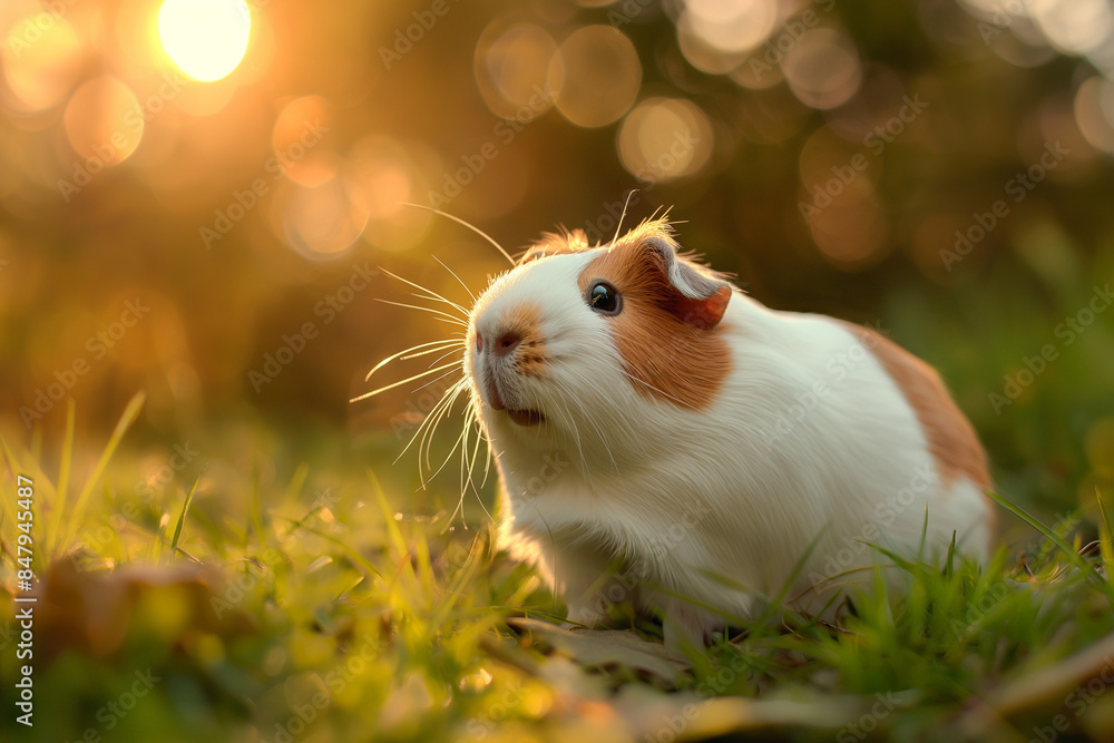 Adorable guinea pig in sunlight, outdoor animal portrait concept Adorable guinea pig in sunlight, outdoor animal portrait concept