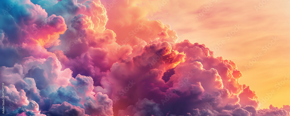 Fototapeta premium Multicolored sunrise sky. Beautiful sky background with clouds.