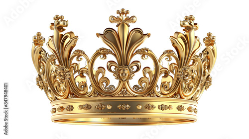 A golden crown with intricate details, symbolizing royalty, power, and leadership.