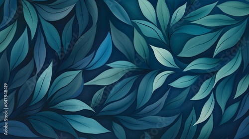 Blue background with Pattern of Leaves UHD Wallpaper © Muhammadatif