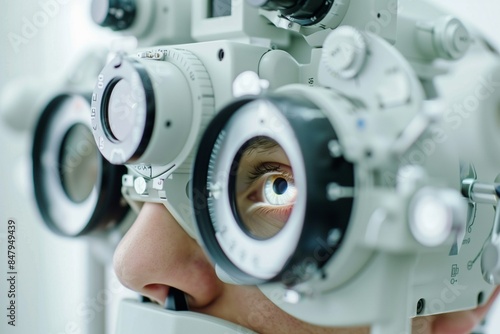 Doctor in an ophthalmology clinic. Modern ophthalmic medical equipment. Vision test.