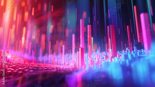 Abstract sound waves in a 3D environment, colorful music visualization, dynamic scene