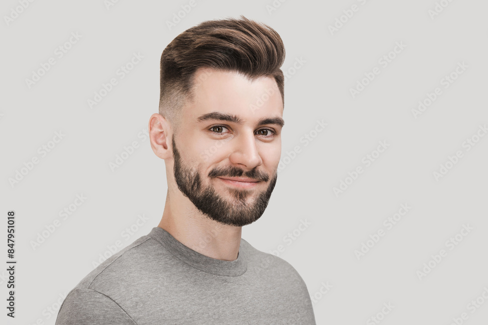 Closeup portrait of handsome smiling young man. Laughing joyful cheerful men studio isolated shot Closeup portrait of handsome smiling young man. Laughing joyful cheerful men studio isolated shot