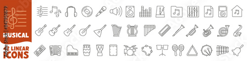 Musical icon. Musical instrument icon. Musical icon. Linear style.