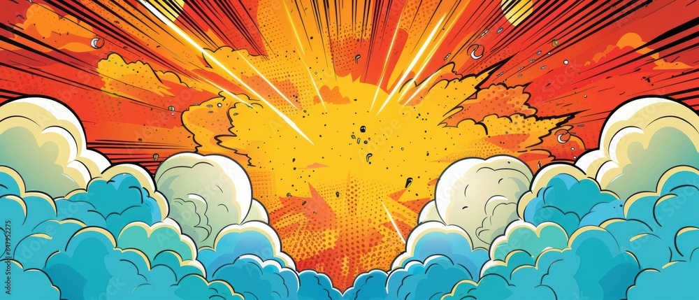 Comic style blank text box with explosion background, bright and ...