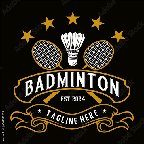Badminton logo, racket and shuttlecock in vintage style, badminton sport club design