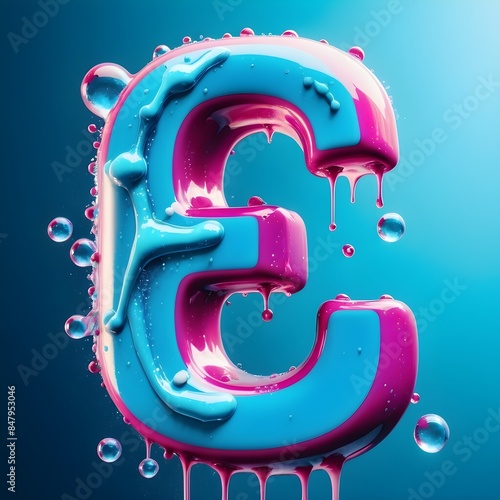 colorful E letter in bubbly and liquidy effect