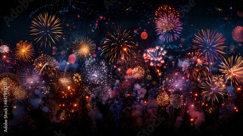 Colorful fireworks display in the night sky photo