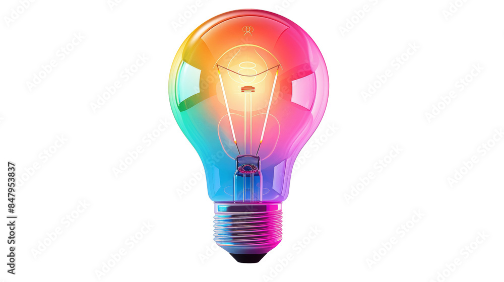 A colorful light bulb glowing with rainbow hues against a black background. A symbol of creativity, inspiration, and new ideas. A colorful light bulb glowing with rainbow hues against a black background. A symbol of creativity, inspiration, and new ideas.
