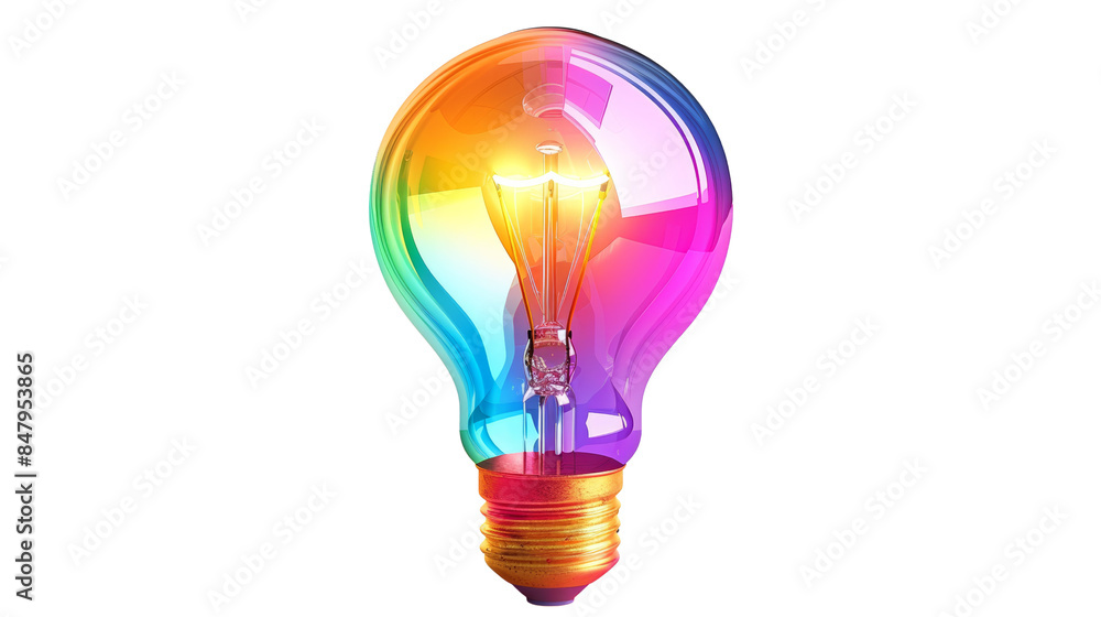 Fototapeta premium A colorful light bulb glowing with creativity and inspiration. Perfect for concepts of innovation, ideas, and energy.