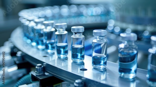 Medical vials on a modern pharmaceutical production line, state-of-the-art technology