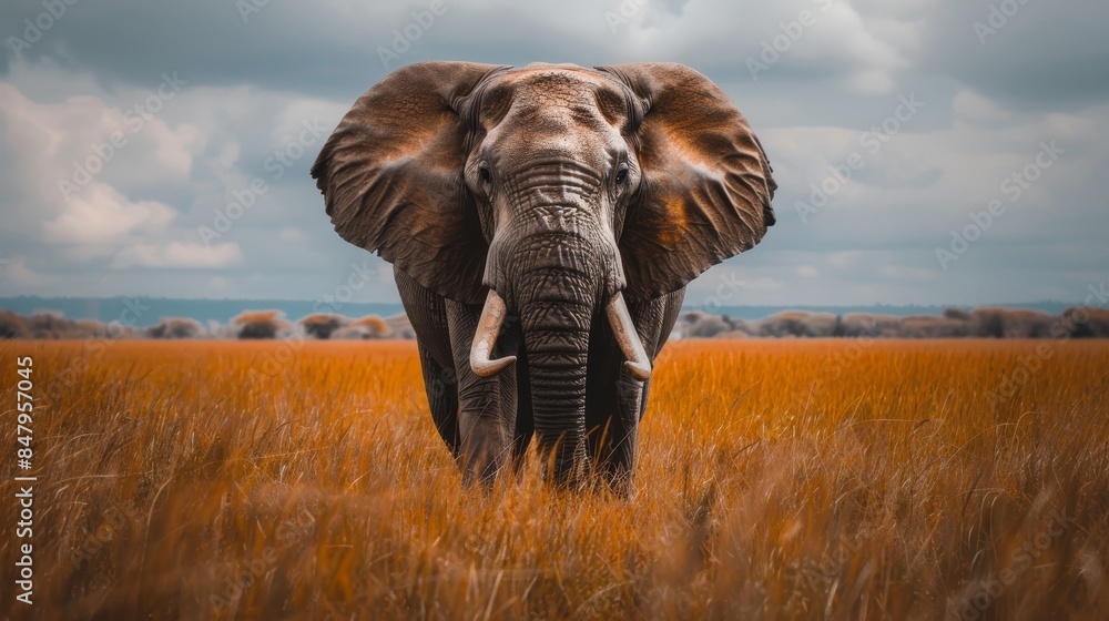 Naklejka premium Big elephant on nature background