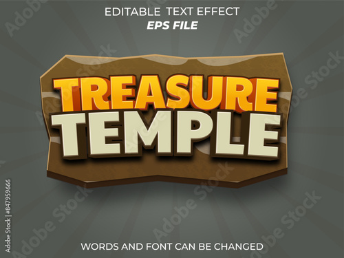 treasure temple text effect, font editable, typography, 3d text for games. vector template