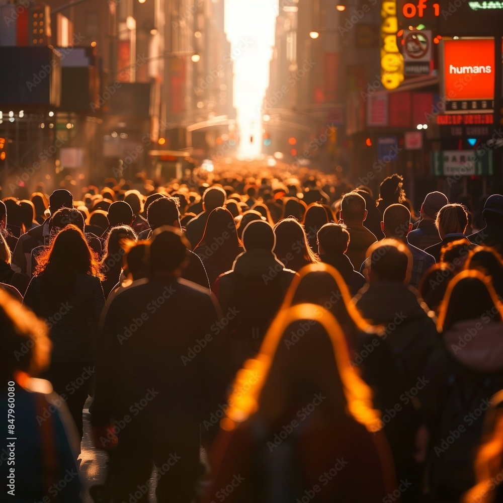 Obraz premium A crowd of people walking down the street in New York City. Ai-generated