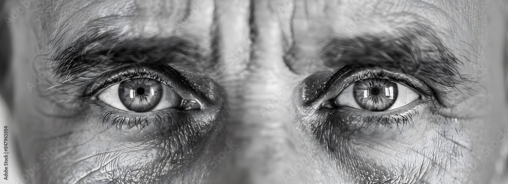 Obraz premium Black and white portrait of middle-aged man's eyes