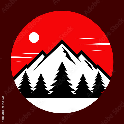  Vector mountain and forest illustration with retro style for t-shirt design