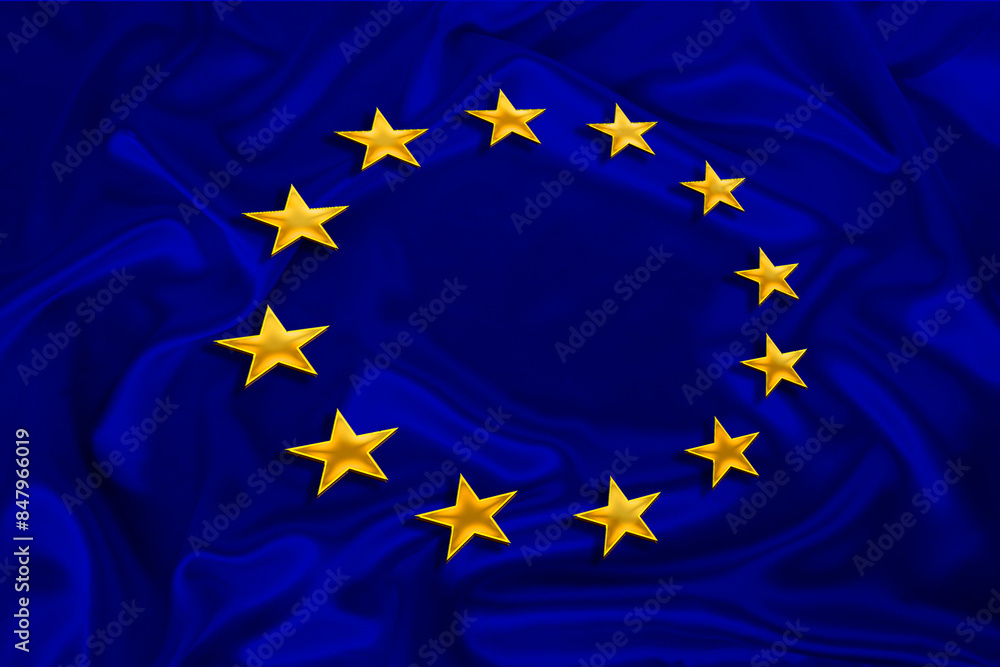 flag European Union on beautiful silk background, concept of politics, global business, trading, international cooperation, copy space, template flag European Union on beautiful silk background, concept of politics, global business, trading, international cooperation, copy space, template