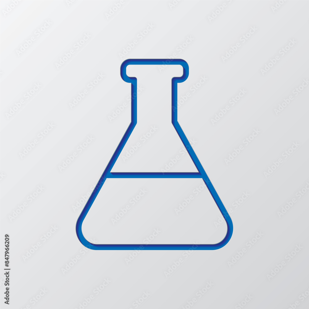 Flask simple icon vector. Flat design. Paper cut design. Cutted blue symbol with shadow. Gray background Flask simple icon vector. Flat design. Paper cut design. Cutted blue symbol with shadow. Gray background