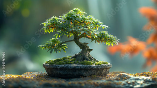 vivid colors, highly detailed, high resolution, ultra realistic photography, bonsai cannabis plant flowering.