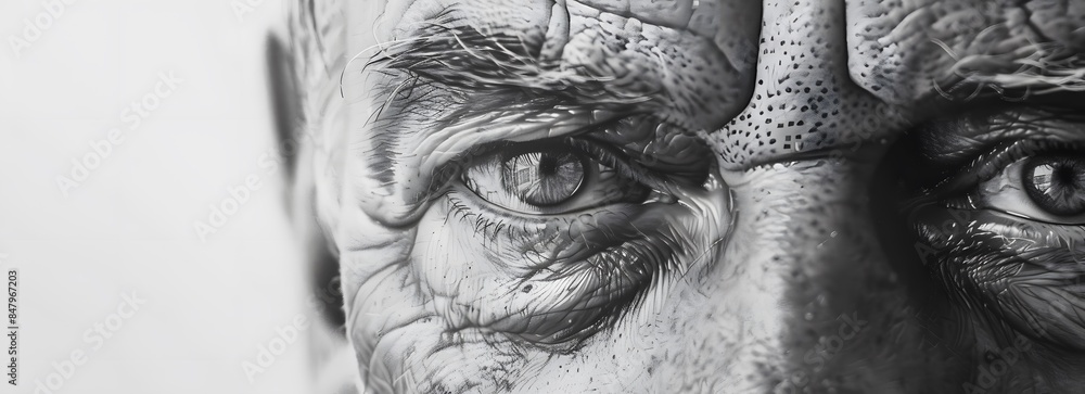 Close-up Portrait of Mature Man with Gray Eyes in Black and White Close-up Portrait of Mature Man with Gray Eyes in Black and White
