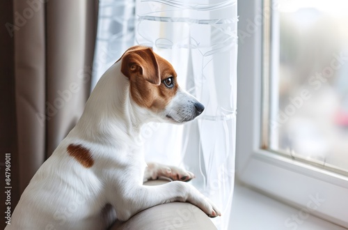 Cute Jack Russell Terrier Dog Looking Out the Window © MD