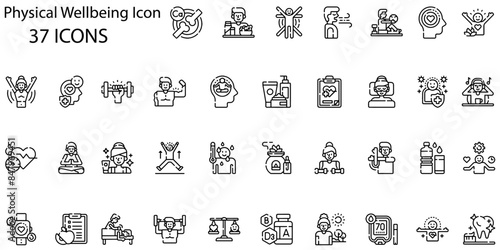 Set of physical wellbeing icons. Line art style icons bundle. vector illustration