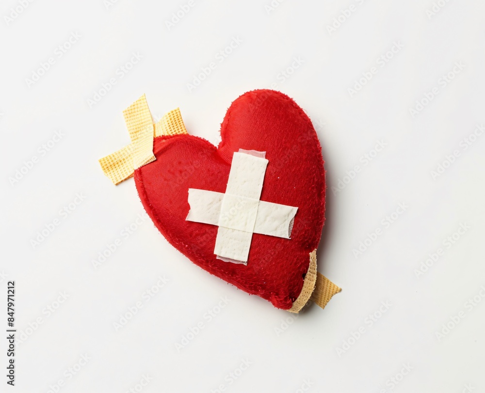 Broken Heart with Bandaid Isolated on White Background Broken Heart with Bandaid Isolated on White Background