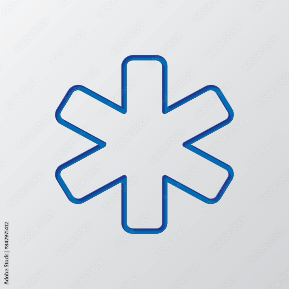 Fototapeta premium Medical symbol simple icon vector. Flat design. Paper cut design. Cutted blue symbol with shadow. Gray background