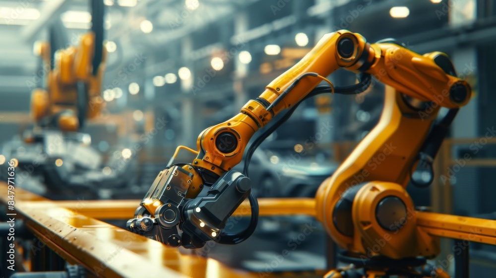 A robotic arm in an industrial factory, working on the production line A robotic arm in an industrial factory, working on the production line