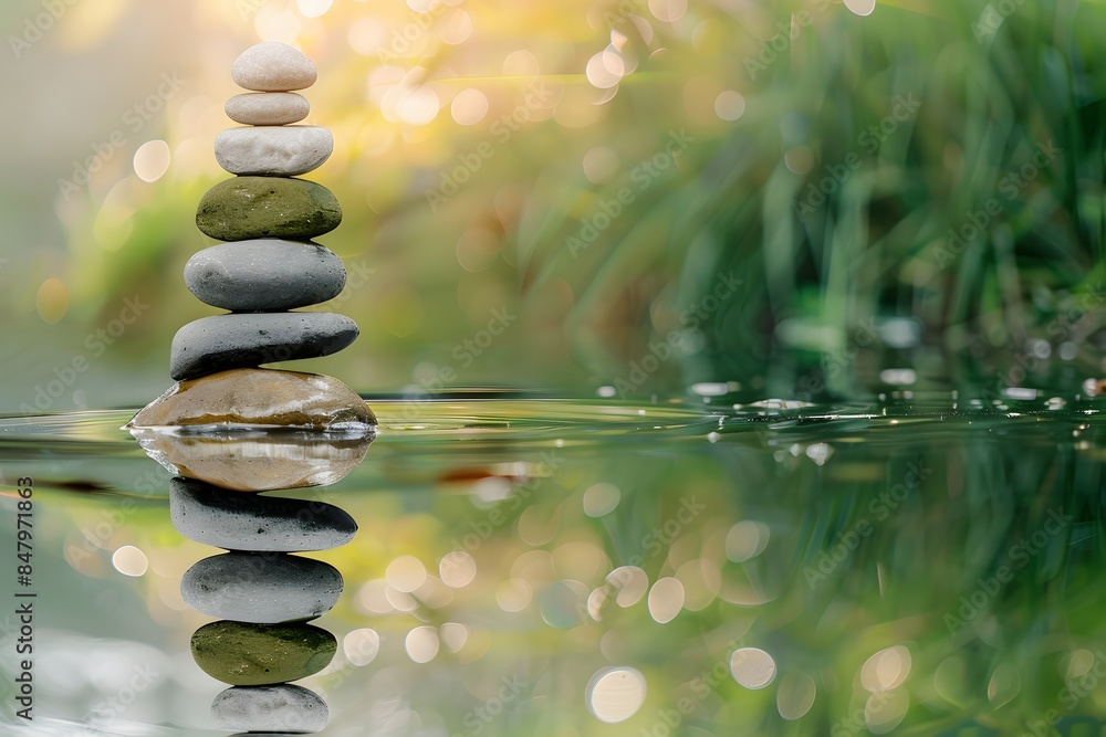 Balanced Stack of Stones by Water with Copy Space Balanced Stack of Stones by Water with Copy Space