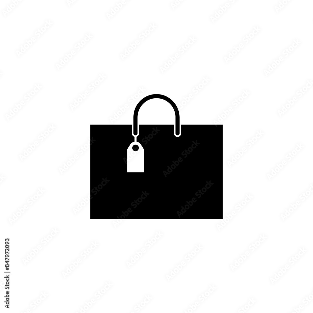 Black vector icon of a shopping bag with a price tag Black vector icon of a shopping bag with a price tag