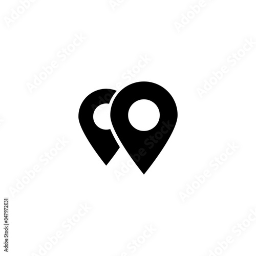 Modern black vector icon of two overlapping location pins