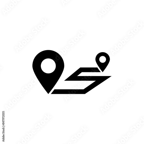Graphic icon of two location pins connected by a path, symbolizing route or journey mapping