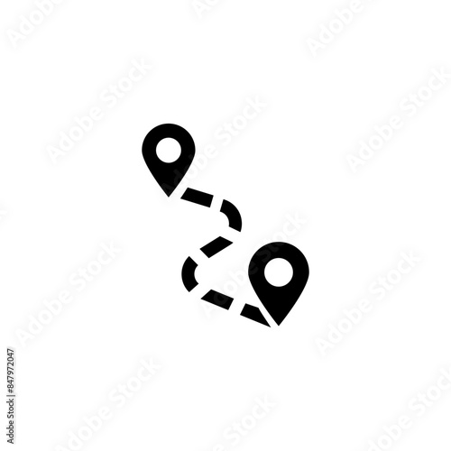 Digital vector icon illustrating a route with location pins, ideal for travel and navigation applications