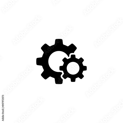 Black cogwheel icon symbolizing industrial mechanics and engineering. Ideal for web and print use