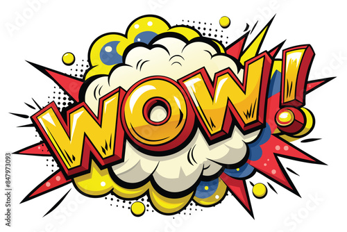 comic cloud text wow! cartoon poster with bubbles, sound effects and text with some bright colors.