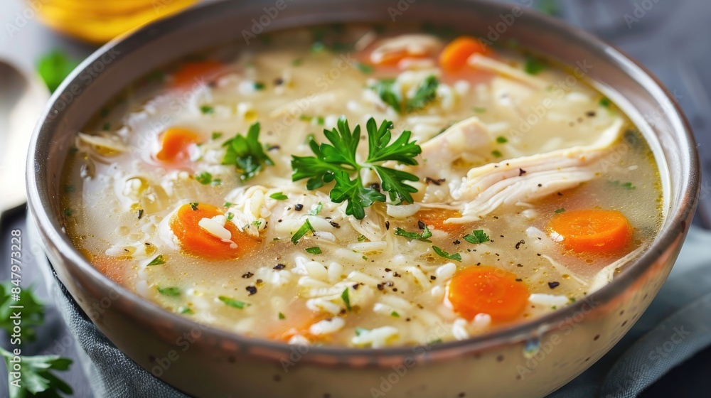 Isolated bowl of chicken and rice soup Isolated bowl of chicken and rice soup