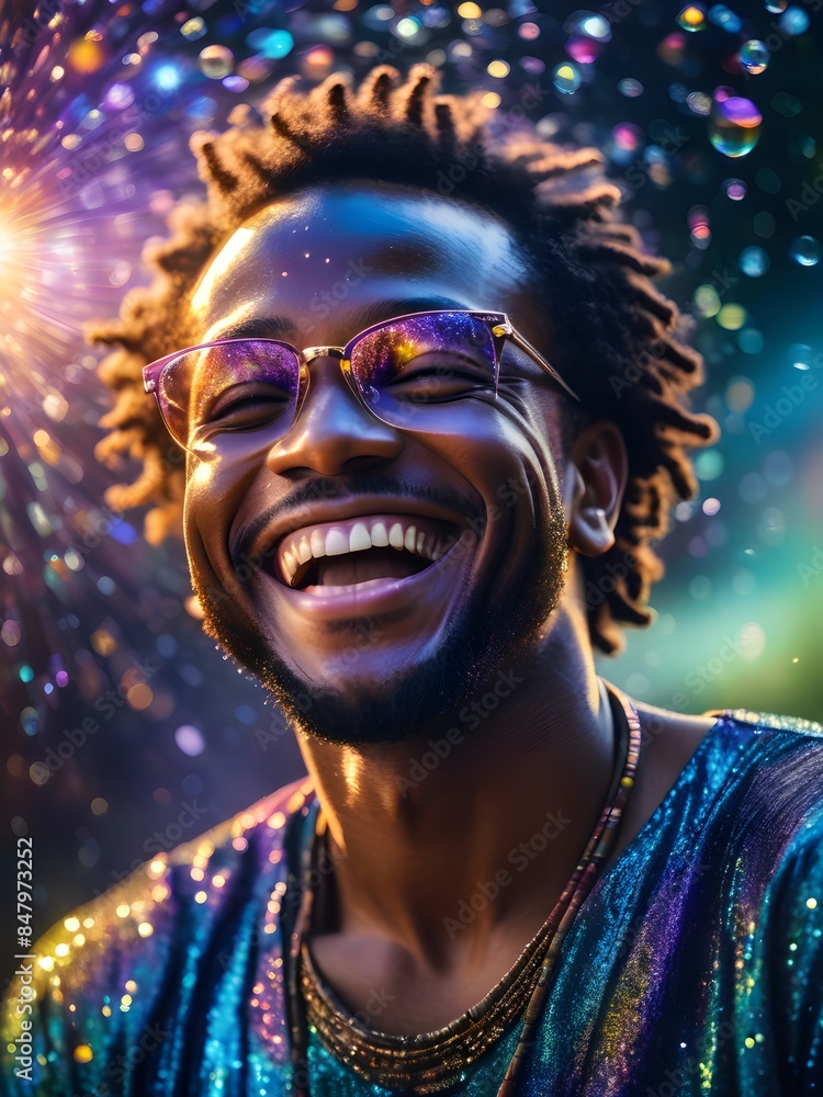 Portrait of a cleanly smiling african american guy in glare Portrait of a cleanly smiling african american guy in glare