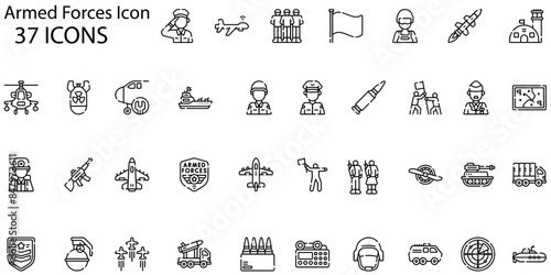 Set of armed forces icons. Line art style icons bundle. vector illustration