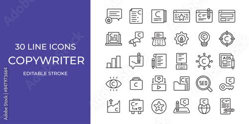 Copywriter icon illustration vector stroke editable. SEO, ideas, write, and more