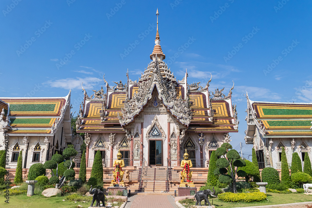 Naklejka premium Wat Si Sa Thong or gold head is ancient ubosot ordination hall or antique old church for people visit located in Nakhon Chai Si District, Nakhon Pathom Province.