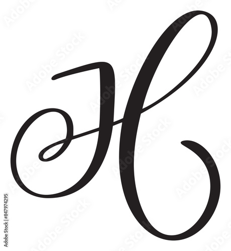 Vector calligraphy hand drawn capital letter H. Script font logo icon. Handwritten brush style