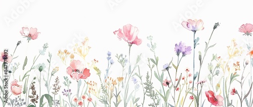 Watercolor Wildflowers Border Clipart with Pastel Colors