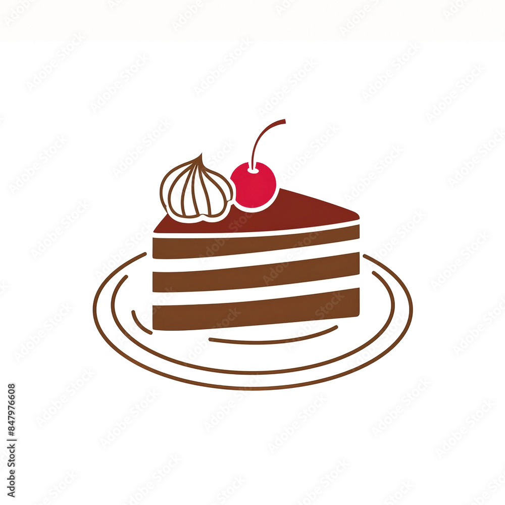 チェリーを乗せたチョコレートケーキの手書き風アイコンイラスト 白背景の切り抜き チェリーを乗せたチョコレートケーキの手書き風アイコンイラスト 白背景の切り抜き