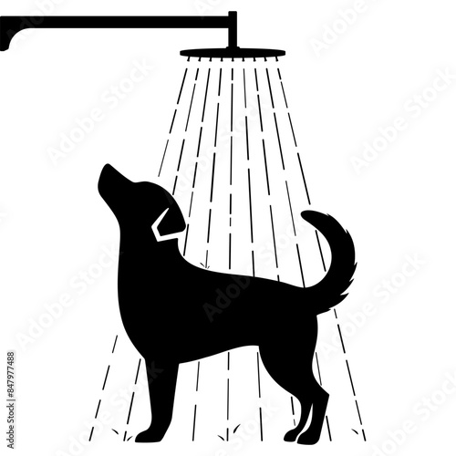 Dog taking shower silhouette. Vector illustration