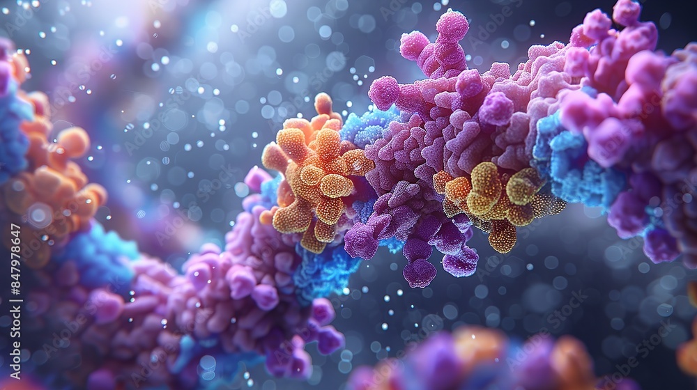 A colorful and abstract image depicting a DNA strand in a digital representation A colorful and abstract image depicting a DNA strand in a digital representation