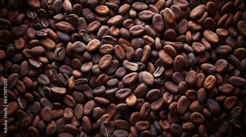Aromatic cocoa beans in a rich, textured background Aromatic cocoa beans in a rich, textured background