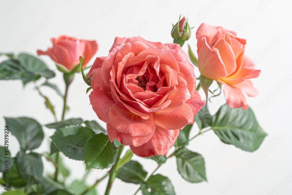 flower Photography, Hybrid tea rose, copy space on right, Isolated on white Background flower Photography, Hybrid tea rose, copy space on right, Isolated on white Background