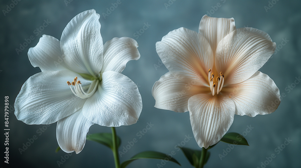 Petals, pistil and stamens of a white Easter Lily were photographed together on a light pad and composited with a positive and negative version of the original photo. Petals, pistil and stamens of a white Easter Lily were photographed together on a light pad and composited with a positive and negative version of the original photo.