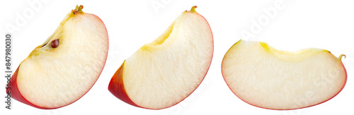 Apple slice isolated png. Red apple piece collection on transparent background. PNG format. Red apple slice set with no background. Full depth of field. photo